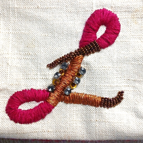 NEW Anthropologie Miss Albright Beaded Embroidered Monogram Wristlet - Picture 3 of 8